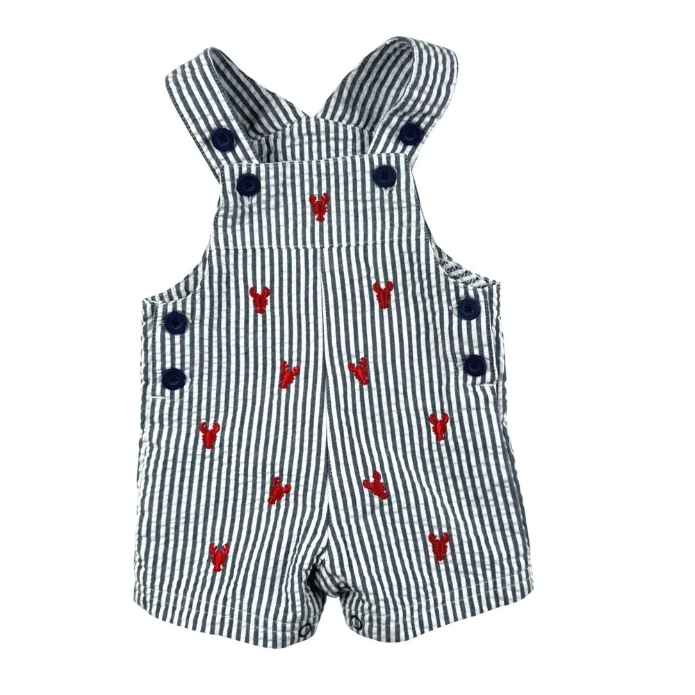 Little Me Lobster Shortall and Polo Set Baby‎ Boys 3M Navy Blue Striped 2-Piece